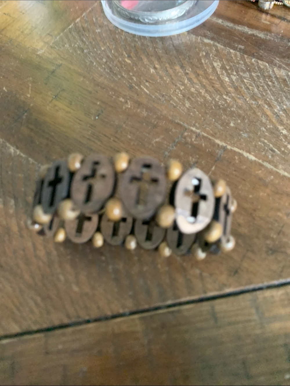 Unisex Wooden Cross Bead Stretch Bracelet - Brown & Tan